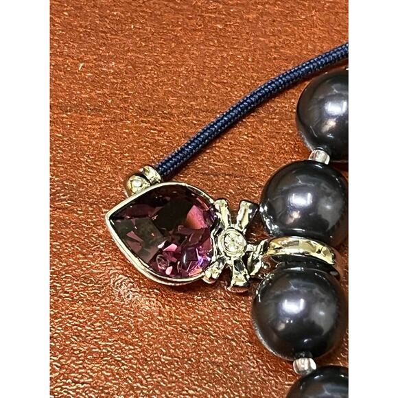 Swarovski Febuary Heart Purple Stone Charm Braclet Beaded Adjustable - Picture 2 of 4